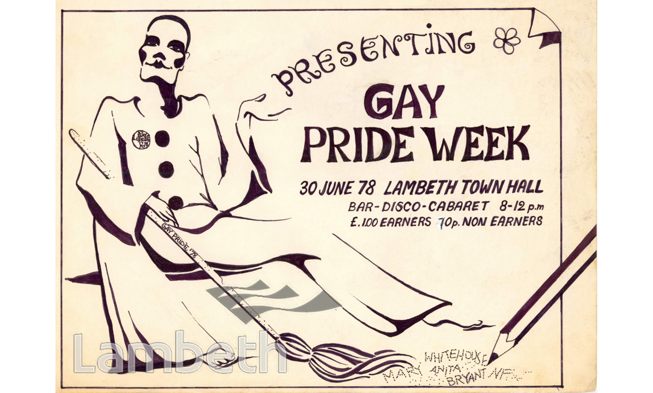 GAY PRIDE DISCO FLYER, LAMBETH TOWN HALL