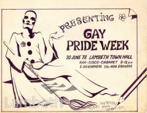 GAY PRIDE DISCO FLYER, LAMBETH TOWN HALL