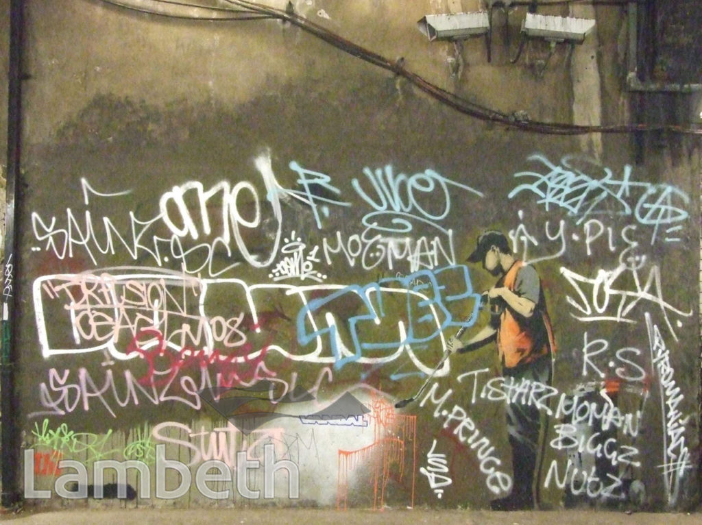 TAGGED BANKSY ARTWORK, LEAKE STREET, WATERLOO