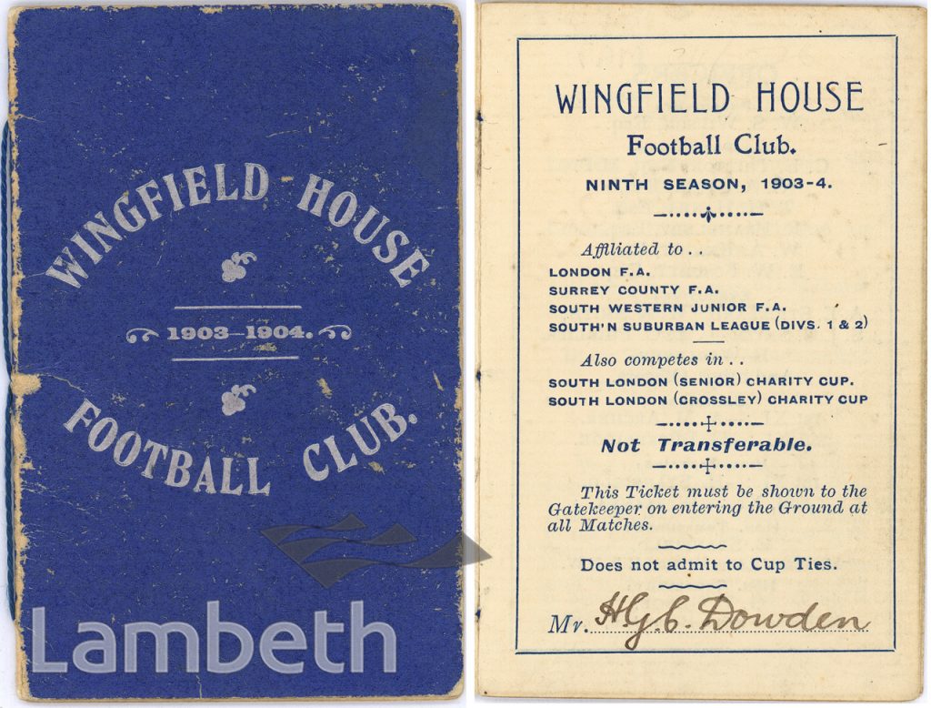 WINGFIELD HOUSE FOOTBALL CLUB, WATERTREE ROAD, STREATHAM