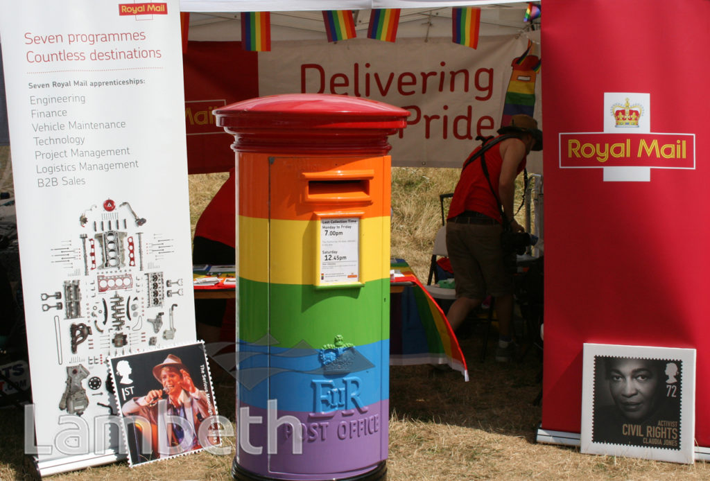 ROYAL MAIL STAND & RAINBOW POSTBOX, BLACK PRIDE, VAUXHALL
