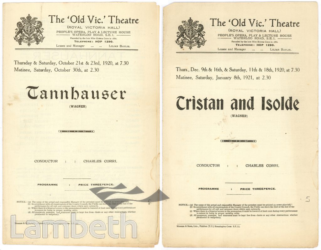 PROGRAMMES, OLD VIC THEATRE, THE CUT, WATERLOO