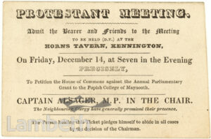 PROTESTANT MEETING, HORNS TAVERN, KENNINGTON
