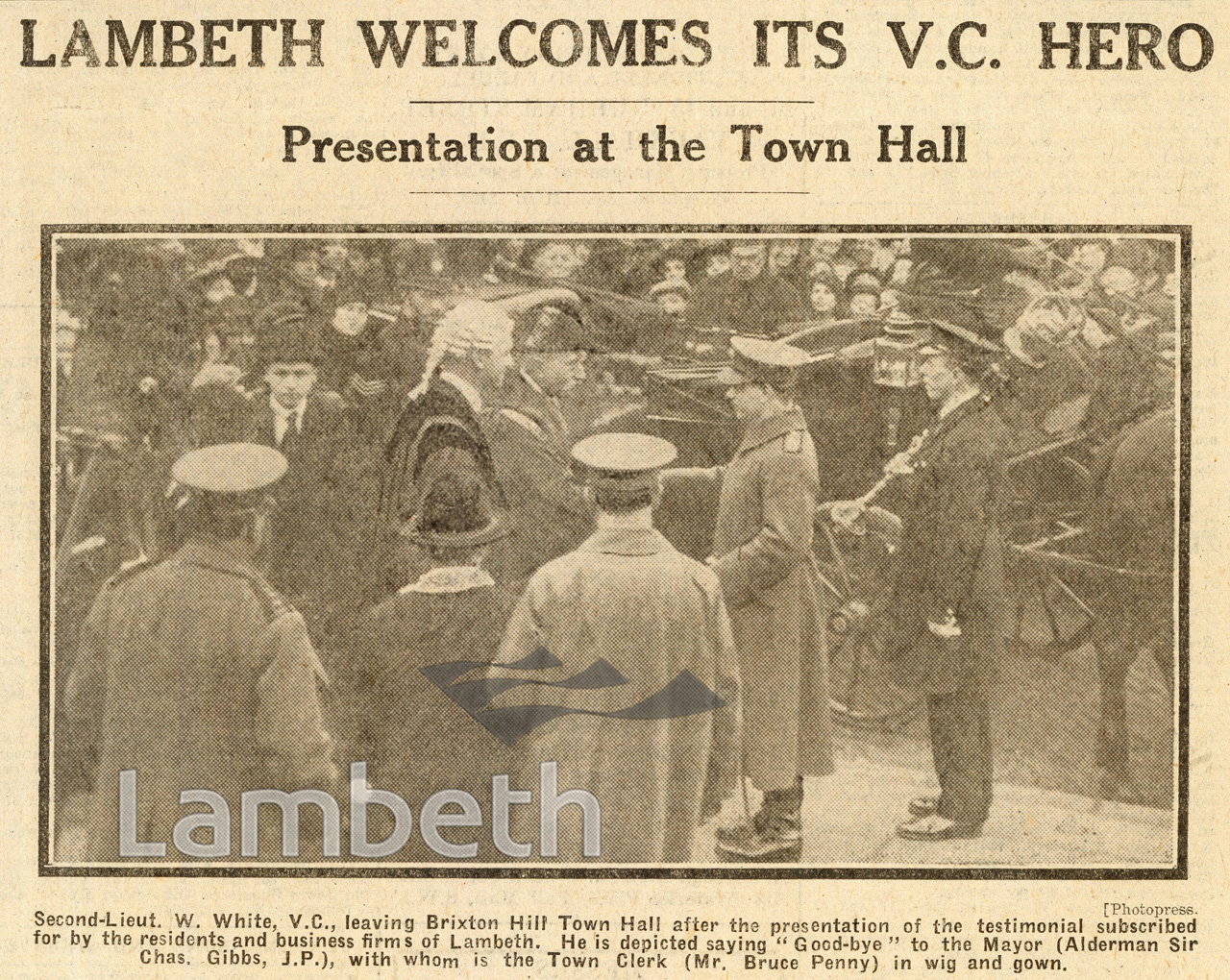 LAMBETH’S V.C. WAR HERO, TOWN HALL, BRIXTON, WORLD WAR II