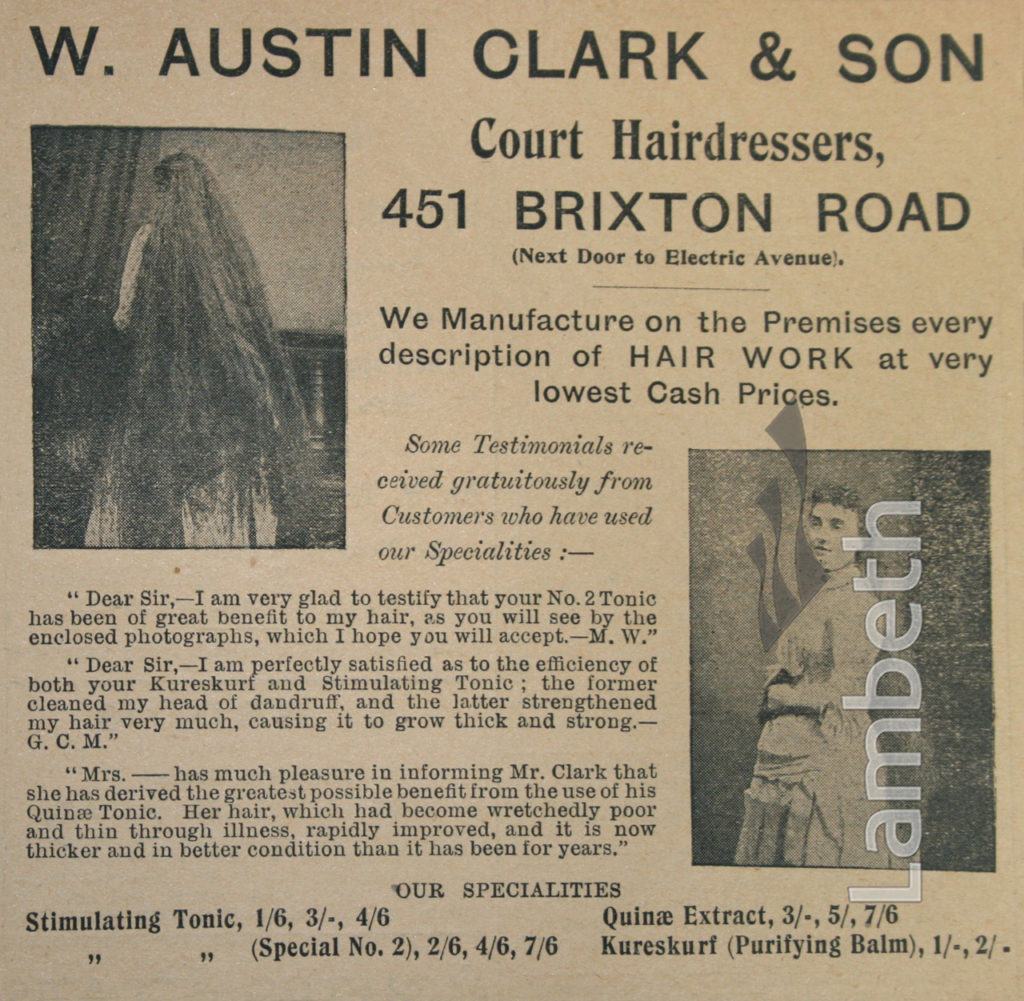 W. AUSTIN CLARK, COURT HAIRDRESSERS, 451 BRIXTON ROAD