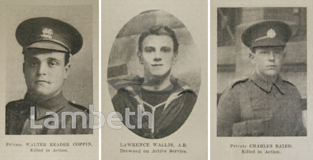 SUSSEX SCHOOL BRIXTON WWI FATALITIES: COPPIN, WALLIS & BAIRD