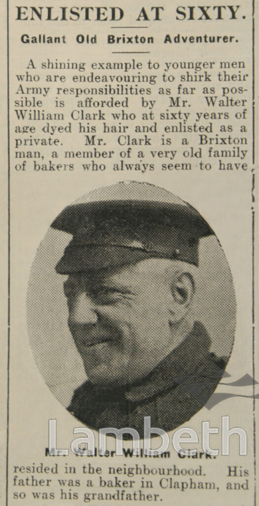 OLD ENLISTER; WALTER CLARK OF BRIXTON, WWI