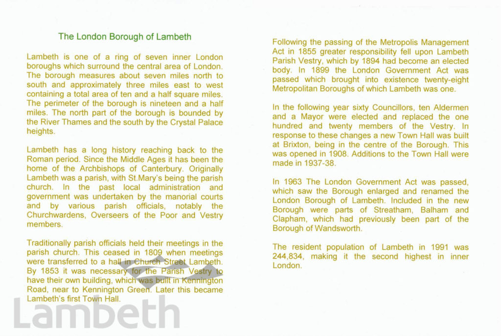 LONDON BOROUGH OF LAMBETH: INTRODUCTION