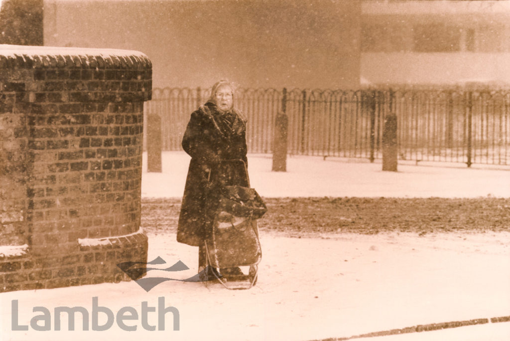 WOMAN IN SNOW, LOUGHBOROUGH ESTATE