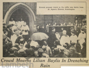 LILIAN BAYLIS FUNERAL, ST AGNES, KENNINGTON