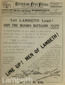 RECRUITMENT FOR MAYOR'S LAMBETH BATTALION, WWI