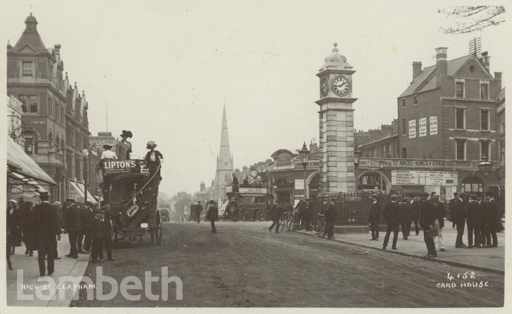 CLAPHAM CLOCK TOWER FROM THE PAVEMENT