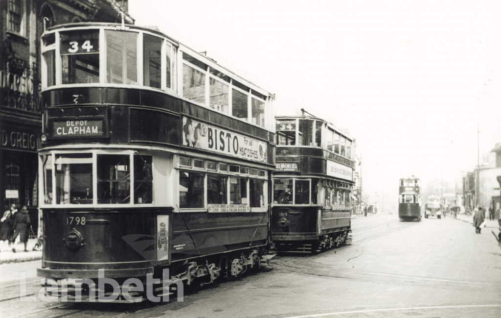 TRAMS OUTSIDE DEPOT, CLAPHAM HIGH STREET