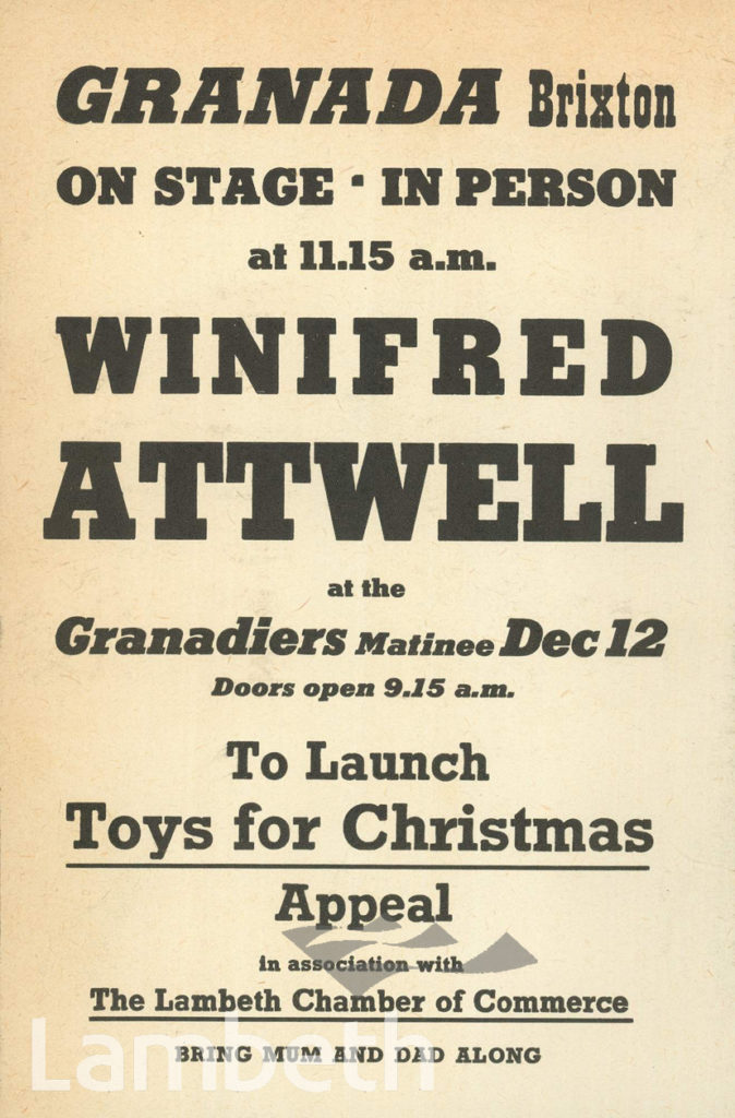 POSTER FOR WINIFRED ATWELL APPEARANCE, BRIXTON GRANADA