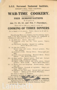 WORLD WAR 1 COOKERY CLASSES, NORWOOD TECHNICAL INSTITUTE, KNIGHT'S HILL