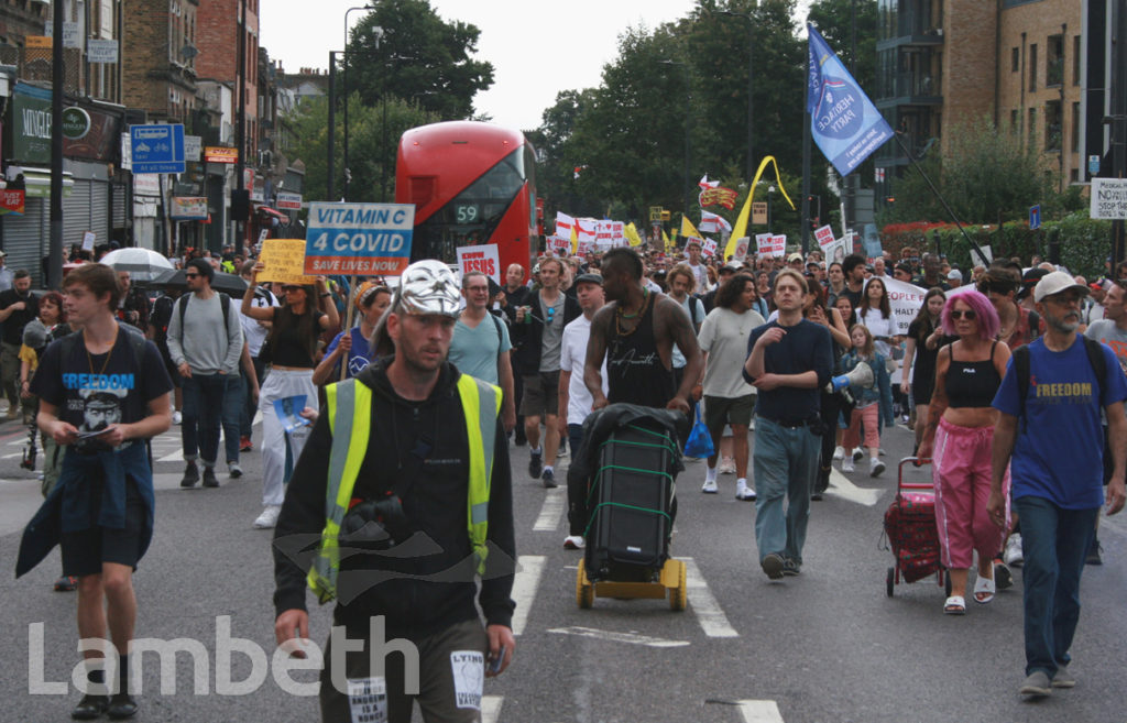 ANTI-COVID VACCINATION PROTEST MARCH, BRIXTON ROAD