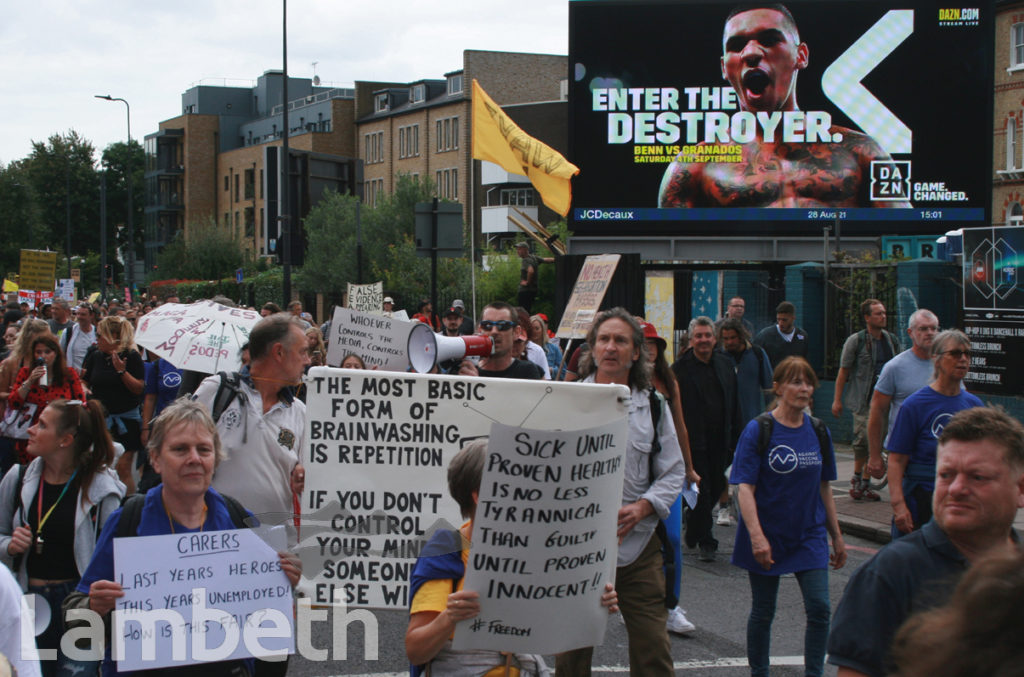 ANTI-COVID VACCINATION PROTESTERS, BRIXTON ROAD