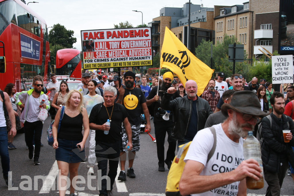 ANTI-COVID VACCINATION PROTEST MARCH, BRIXTON ROAD