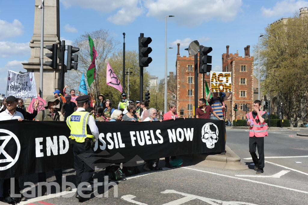 EXTINCTION REBELLION BLOCKADE, LAMBETH BRIDGE