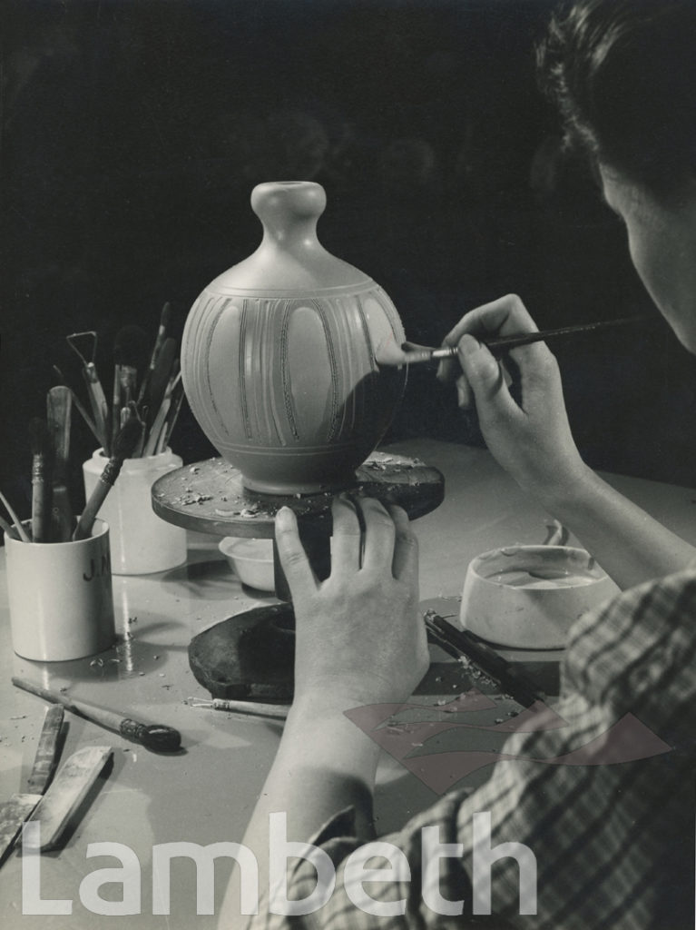 AGNETE HOY APPLYING SLIP, DOULTON POTTERY, BLACK PRINCE ROAD, LAMBETH