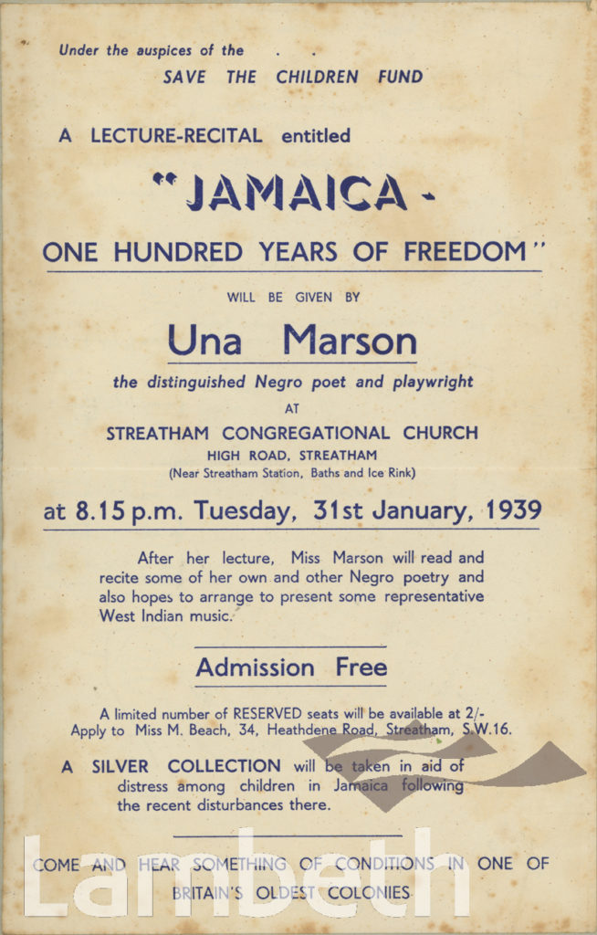 UNA MARSON RECITAL, STREATHAM CONGREGATIONAL CHURCH