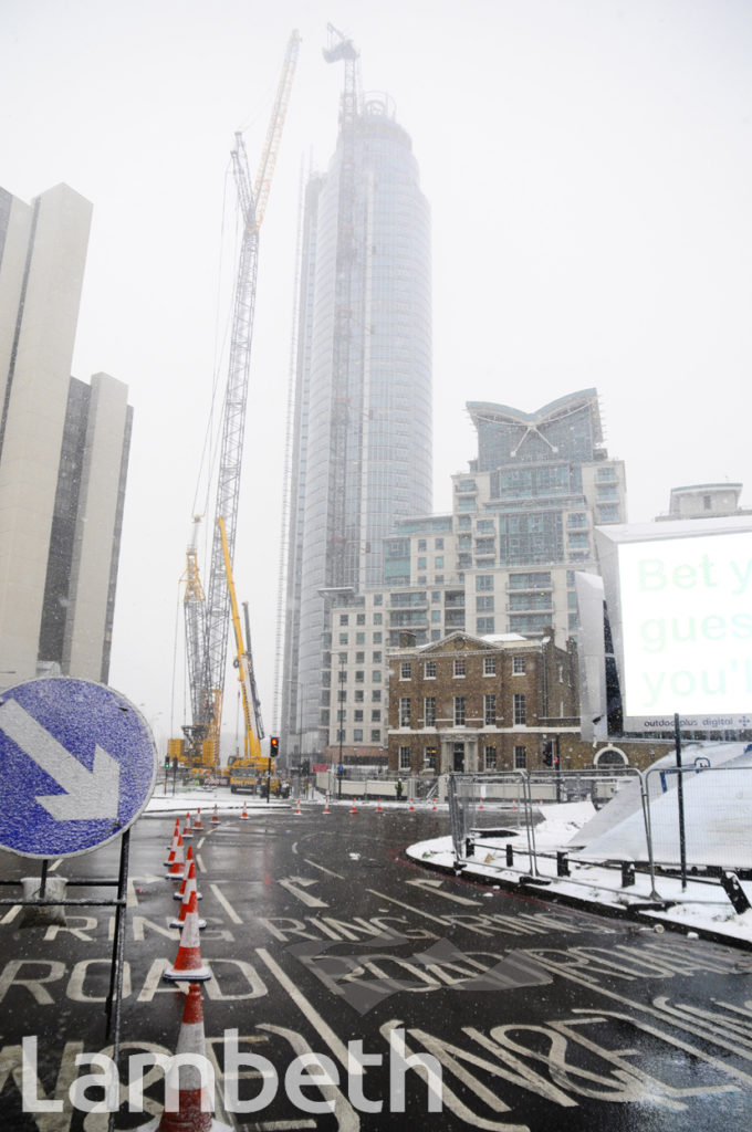 DAMAGED CRANE JIB REMOVAL, ST GEORGE WHARF TOWER, NINE ELMS, VAUXHALL