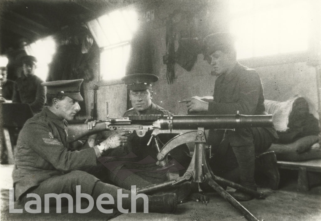 MACHINE GUN EXERCISE, FIRST SURREY RIFLES, TRAINING CAMP, WORLD WAR I