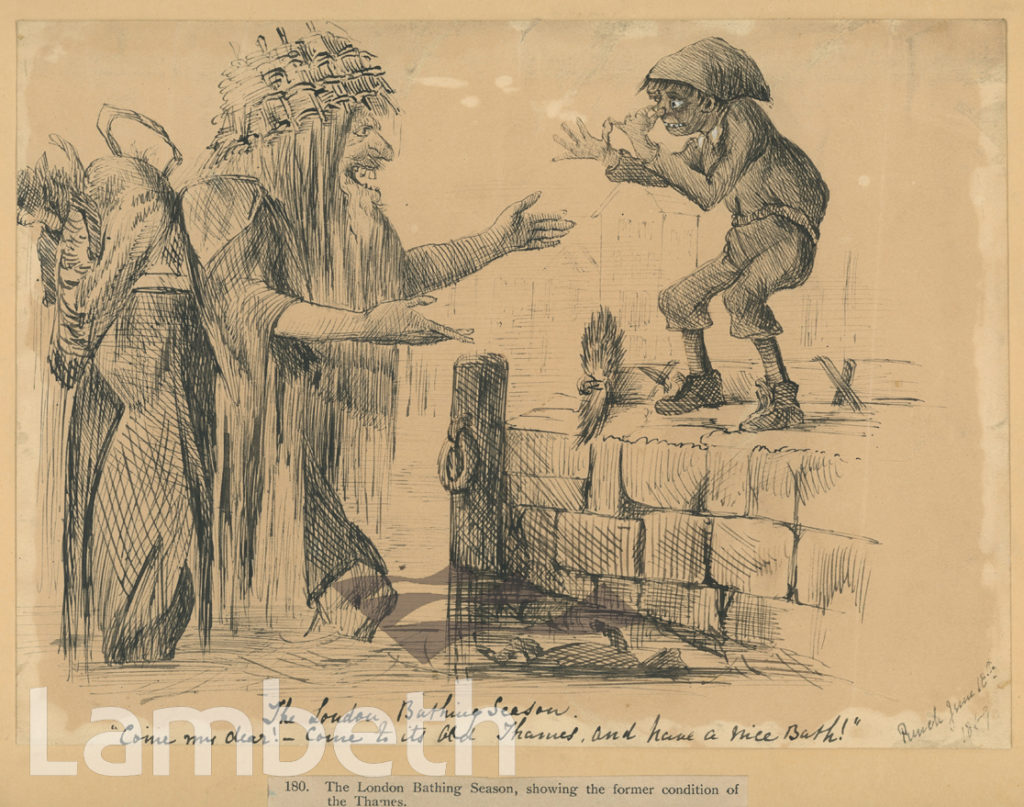 OLD FATHER THAMES, LONDON BATHING SEASON, PUNCH MAGAZINE CARTOON