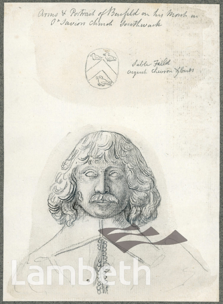 ARMS & PORTRAIT FROM BENFIELD MOUNMENT, ST SAVIOUR’S CATHEDRAL, SOUTHWARK