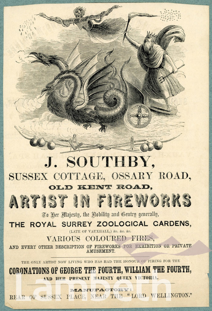 J. SOUTHBY, FIREWORKS ARTIST, OSSARY ROAD, PECKHAM