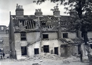 Rear view of bombed houses
