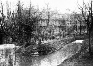 River Ravensbourne & Lewisham Infirmary from Ladywell Fields