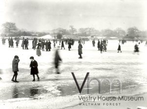 Skating on the ice at Hollow Pond in February 1912