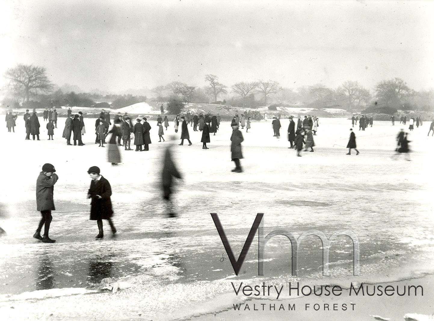 Skating on the ice at Hollow Pond in February 1912 Waltham Forest