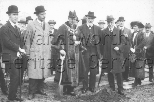 Cutting the first sod for the Furzedown Estate-