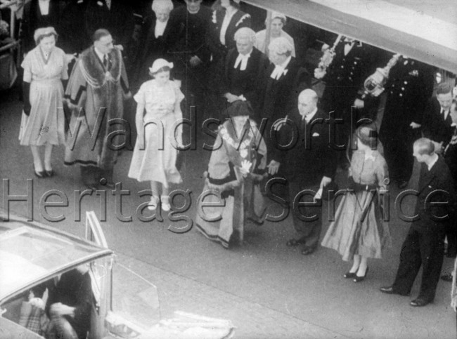 Mayors of Battersea and Camberwell being presented to the Queen and Duke of Edinburgh- 1953