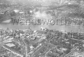 Riverside: looking west, showing Morgan’s chimney and St  Mary’s Church- 1963