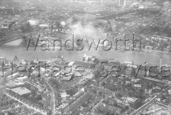 Riverside: looking west, showing Morgan’s chimney and St  Mary’s Church- 1963