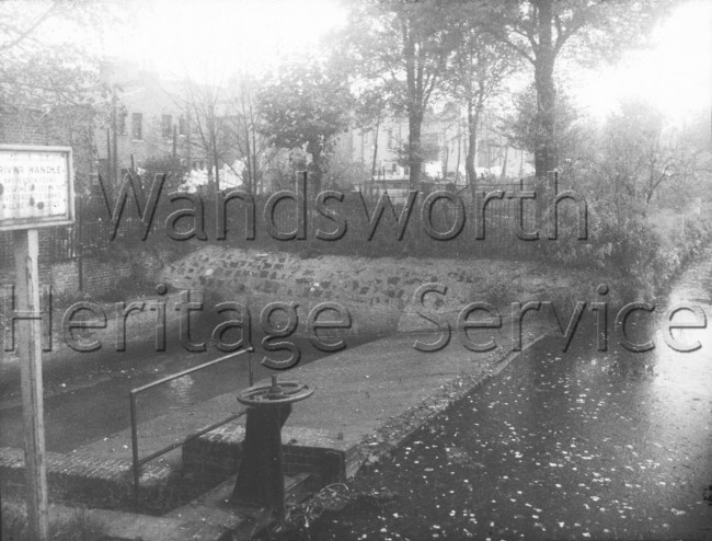 View of the River Wandle from Trewint Street bridge- 1958