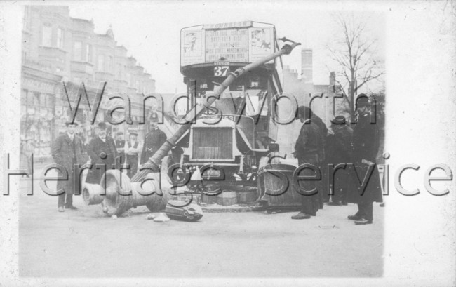 The no 37 after a collision on Upper Richmond Road, –  C1910